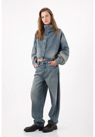 Tennis Chaqueta Boxy Corta Con Cuello Alto Abotonado En Denim Para Mujer Tennis