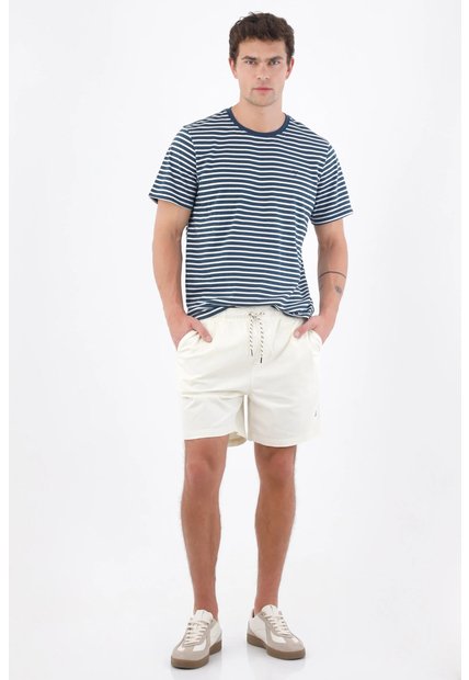 Tennis Bermuda Fit Relajado Con Cintura Elástica Y Cordón Trenzado De Algodón Crema Para Hombre