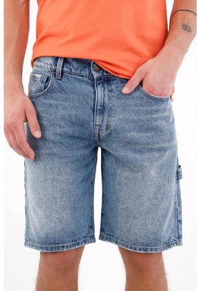 Tennis Bermuda Regular Fit Con Bolsillo Cargo Lateral De Algodón Azul Denim Claro Para Hombre