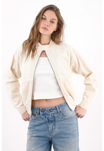 Tennis Chaqueta Fit Relajado Con Panel De Encaje En Algodón Beige Para Mujer Tennis