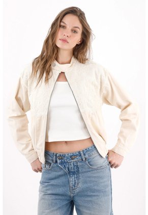 Tennis Chaqueta Fit Relajado Con Panel De Encaje En Algodón Beige Para Mujer