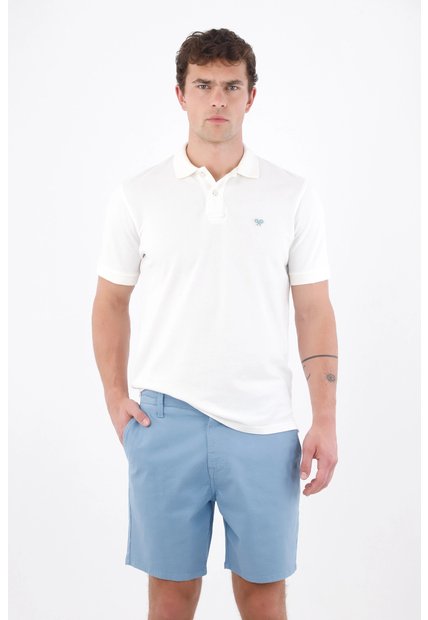 Tennis Bermuda Tradicional Con Frente Plano En Algodón Azul Cielo Para Hombre