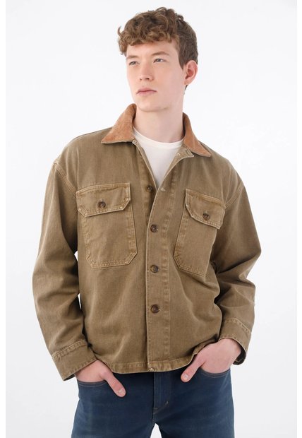 Tennis Chaqueta Con Cuello Texturizado En Algodón Kaki Para Hombre