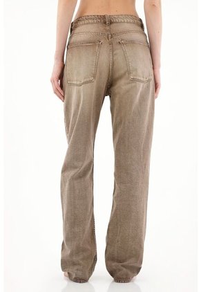 Jean Recto De Tiro Alto Café Para Mujer