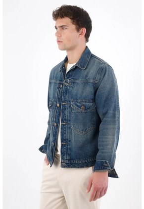 Tennis Chaqueta Fit Recto Tipo Vintage En Denim Para Hombre