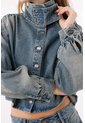 Tennis Chaqueta Boxy Corta Con Cuello Alto Abotonado En Denim Para Mujer de Tennis