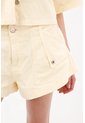 Tennis Bermuda Amplia De Tiro Corto Con Bolsillos De Tapa En Algodón Amarillo Pastel Para Mujer de Tennis