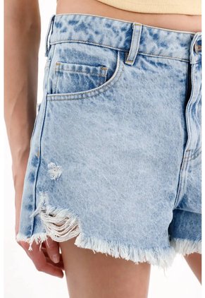 Tennis Bermuda De Tiro Corto Con Bajo Desflecado En Algodón Azul Claro Para Mujer