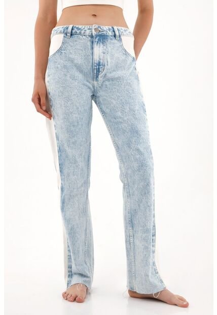 Tennis Jean Recto Tiro Medio Diseño Bicolor Para Mujer