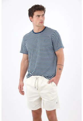 Tennis Bermuda Fit Relajado Con Cintura Elástica Y Cordón Trenzado De Algodón Crema Para Hombre