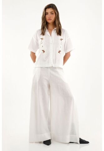 Tennis Camisa Color Crudo Con Bordado Para Mujer Tennis