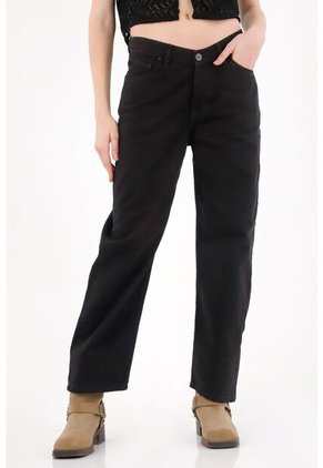 Tennis Jean Recto Tiro Bajo Negro Para Mujer