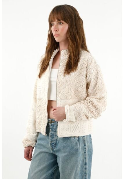 Tennis Abrigo Con Mix De Tejidos Crudo Para Mujer