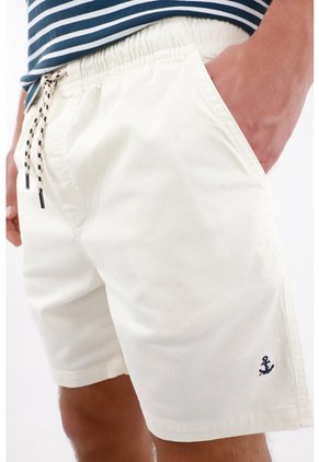 Tennis Bermuda Fit Relajado Con Cintura Elástica Y Cordón Trenzado De Algodón Crema Para Hombre
