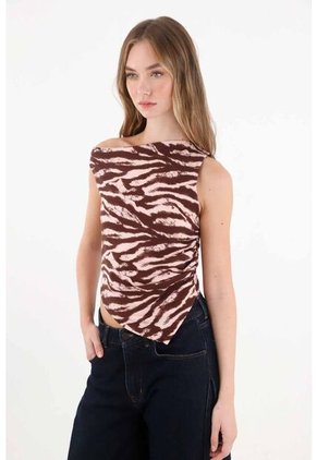 Tennis Camiseta Cuello Bandeja Y Manga Sisa Café Para Mujer