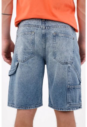 Tennis Bermuda Regular Fit Con Bolsillo Cargo Lateral De Algodón Azul Denim Claro Para Hombre