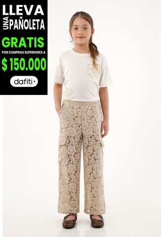 Pantalón Con Detalles De Encaje Café Para Niña Tennis