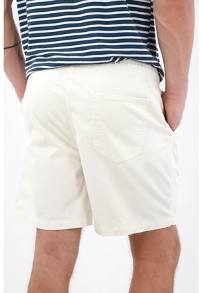 Tennis Bermuda Fit Relajado Con Cintura Elástica Y Cordón Trenzado De Algodón Crema Para Hombre