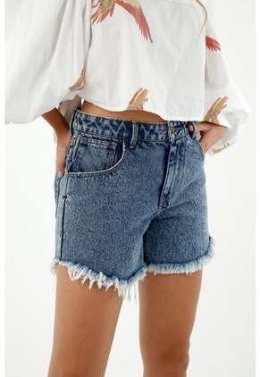 Short Tipo Bermuda De Mujer, Diseño De Tiro Alto, Tono Medio