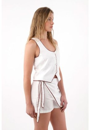 Tennis Chaleco En Apariencia Lino Con Escote Profundo Blanco Para Mujer