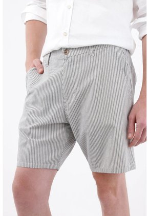 Tennis Bermuda Chino Fit Recto Con Micro Rayas Verticales En Algodón Gris Para Hombre