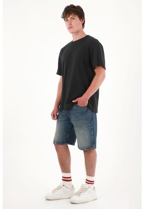 Tennis Camiseta Básica De Tela Con Textura Negra Para Hombre