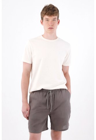 Tennis Bermuda De Ajuste Relajado Con Pretina Elástica Y Cordón En Lino Gris Para Hombre Tennis