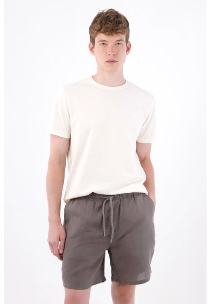 Tennis Bermuda De Ajuste Relajado Con Pretina Elástica Y Cordón En Lino Gris Para Hombre