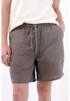 Tennis Bermuda De Ajuste Relajado Con Pretina Elástica Y Cordón En Lino Gris Para Hombre
