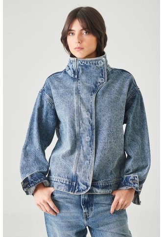 Tennis Chaqueta Fit Relajado Con Cuello Alto Asimétrico En Denim Para Mujer Tennis