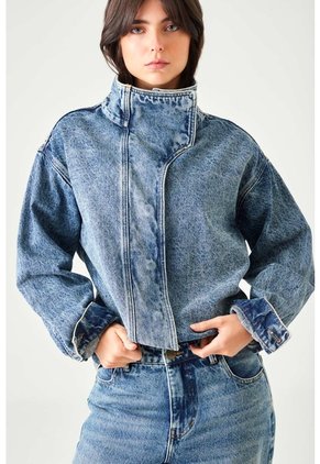 Tennis Chaqueta Fit Relajado Con Cuello Alto Asimétrico En Denim Para Mujer