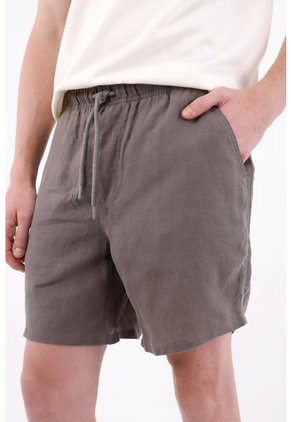 Tennis Bermuda De Ajuste Relajado Con Pretina Elástica Y Cordón En Lino Gris Para Hombre