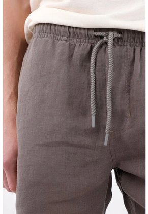 Tennis Bermuda De Ajuste Relajado Con Pretina Elástica Y Cordón En Lino Gris Para Hombre