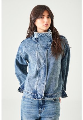 Tennis Chaqueta Fit Relajado Con Cuello Alto Asimétrico En Denim Para Mujer