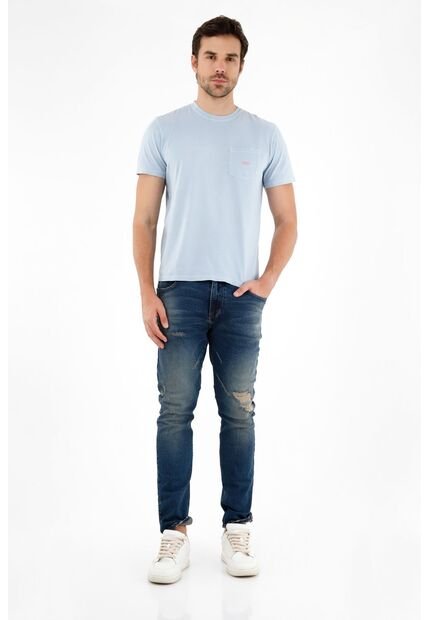 Camiseta Azul Con Estampado Para Hombre