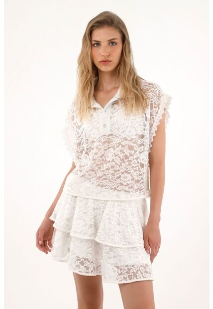 Tennis Camisa En Encaje De Silueta Amplia Para Mujer