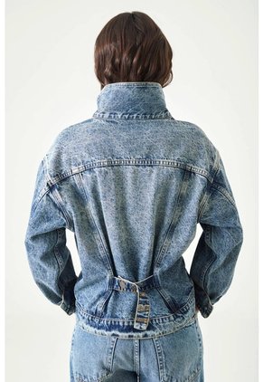 Tennis Chaqueta Fit Relajado Con Cuello Alto Asimétrico En Denim Para Mujer