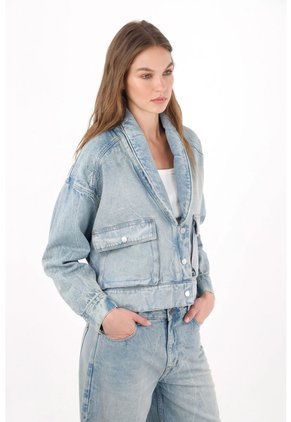 Tennis Chaqueta Fit Relajado Con Cuello Amplio De Denim Para Mujer