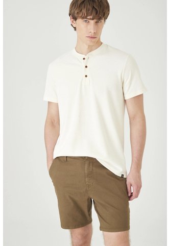 Tennis Bermuda Clásica Regular Con Bolsillos De Ojal En Algodón Caqui Para Hombre Tennis