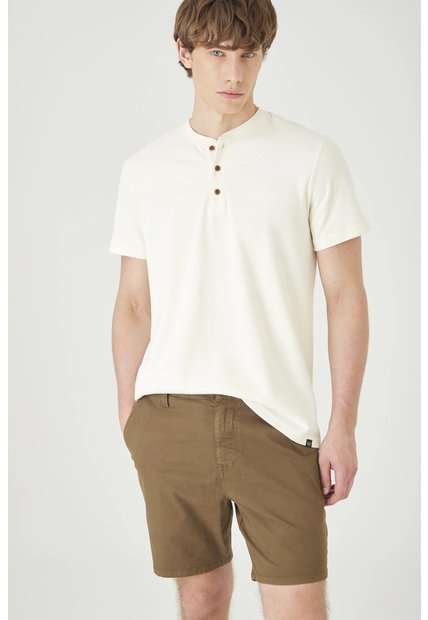 Tennis Bermuda Clásica Regular Con Bolsillos De Ojal En Algodón Caqui Para Hombre