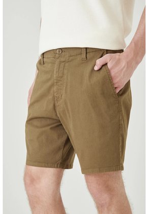 Tennis Bermuda Clásica Regular Con Bolsillos De Ojal En Algodón Caqui Para Hombre