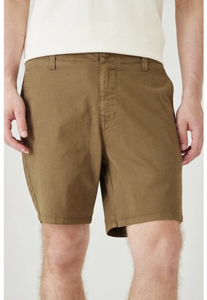 Tennis Bermuda Clásica Regular Con Bolsillos De Ojal En Algodón Caqui Para Hombre