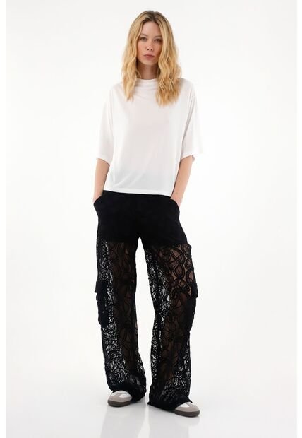 Camiseta Cuello Alto Crudo Oversize Para Mujer