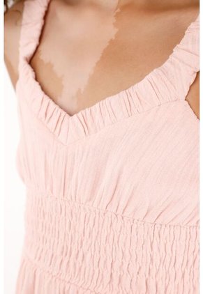 Vestido Rosado Largo Con Elástico En La Cintura Para Niña