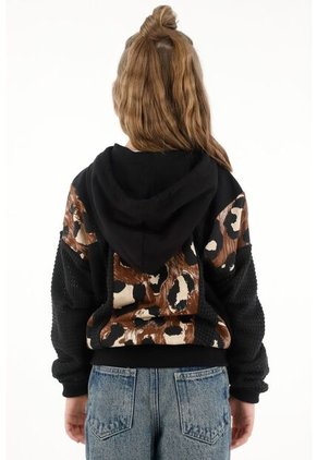 Buzo Hoodie Negro Con Estampado Animal Print Para Niña