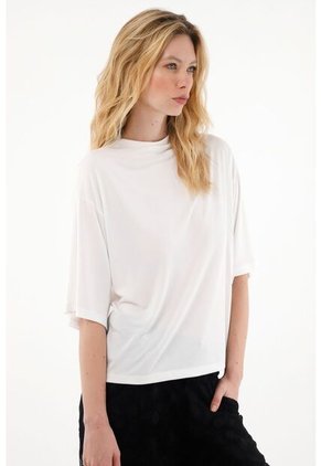 Camiseta Cuello Alto Crudo Oversize Para Mujer