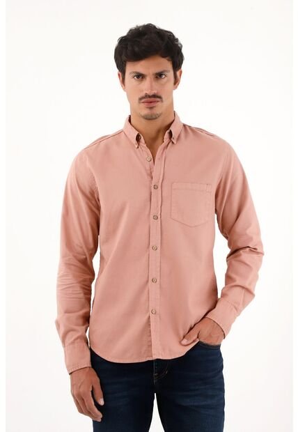 Camisa Oxford Manga Larga Rosada Para Hombre