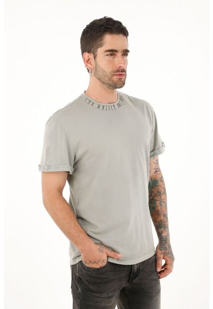 Tennis Camiseta Gris Con Estampado En Cuello Para Hombre