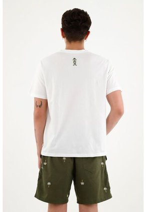 Camiseta Unisex Blanca Con Bordado De Monos En Cuello Posterior