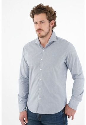 Camisa Con Cuello Francés Azul Para Hombre